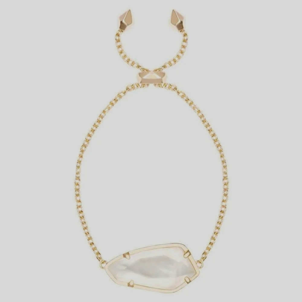 Kendra Scott Cambel Gold Tone White Mother of Pearl Adjustable Bolo Bracelet